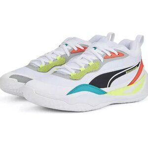 PUMA Playmaker Pro Shoes Men's Size 12 Reflective Hi-Viz White Fiery Coral EUC